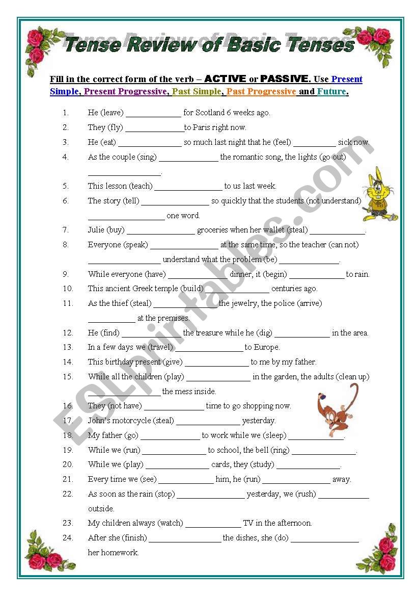 Tense Review - Basic Tenses (active & passive