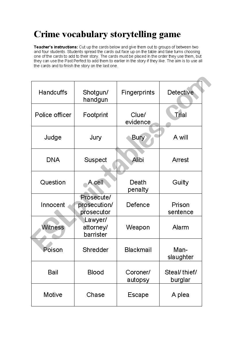 Crime vocabulary storytelling game