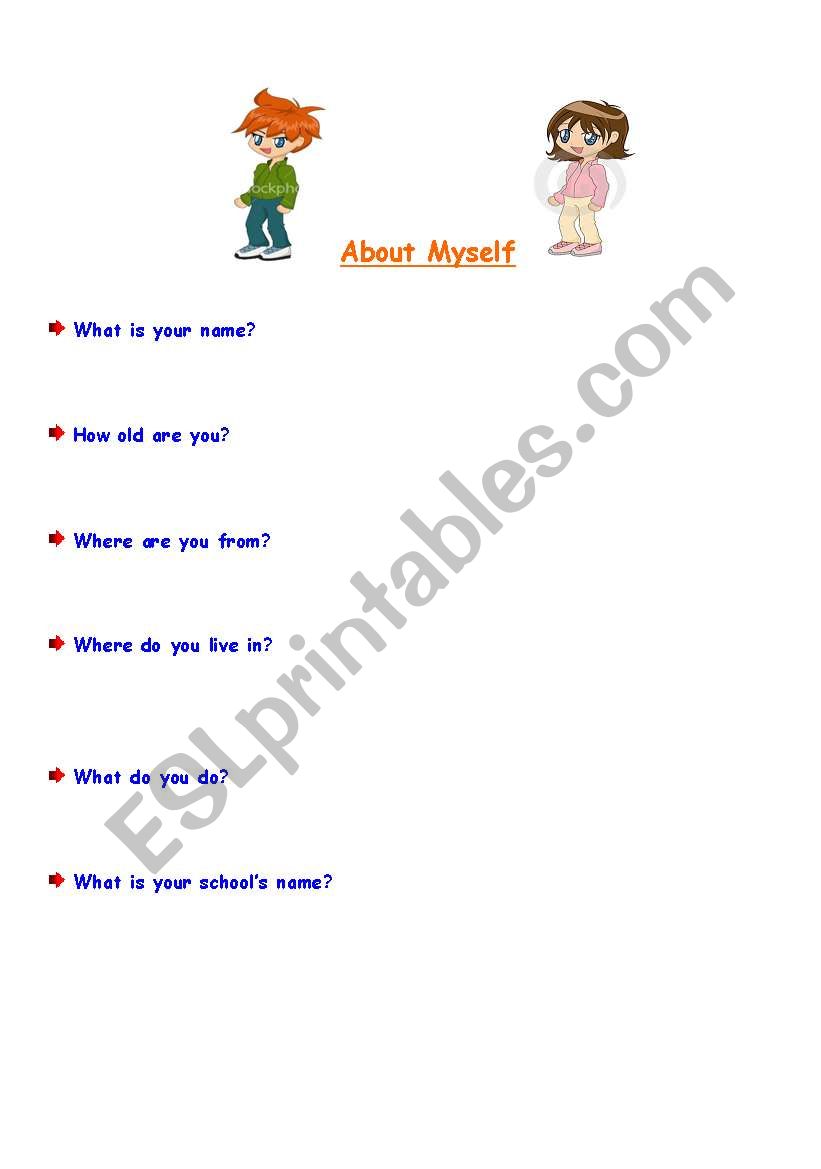 English worksheets: self Introduction