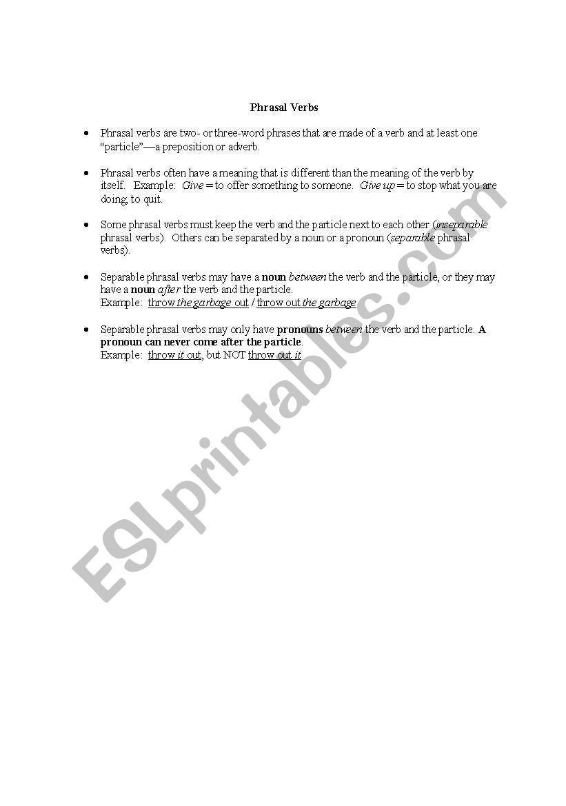 Phrasal Verbs Introduction worksheet
