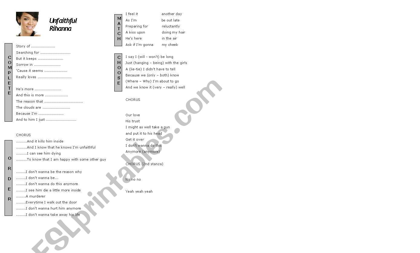 Song-Unfaithful- worksheet