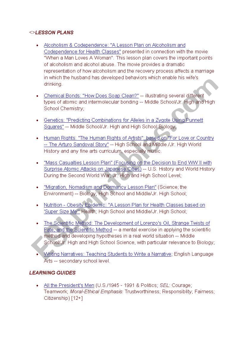 lesson plan on movies worksheet