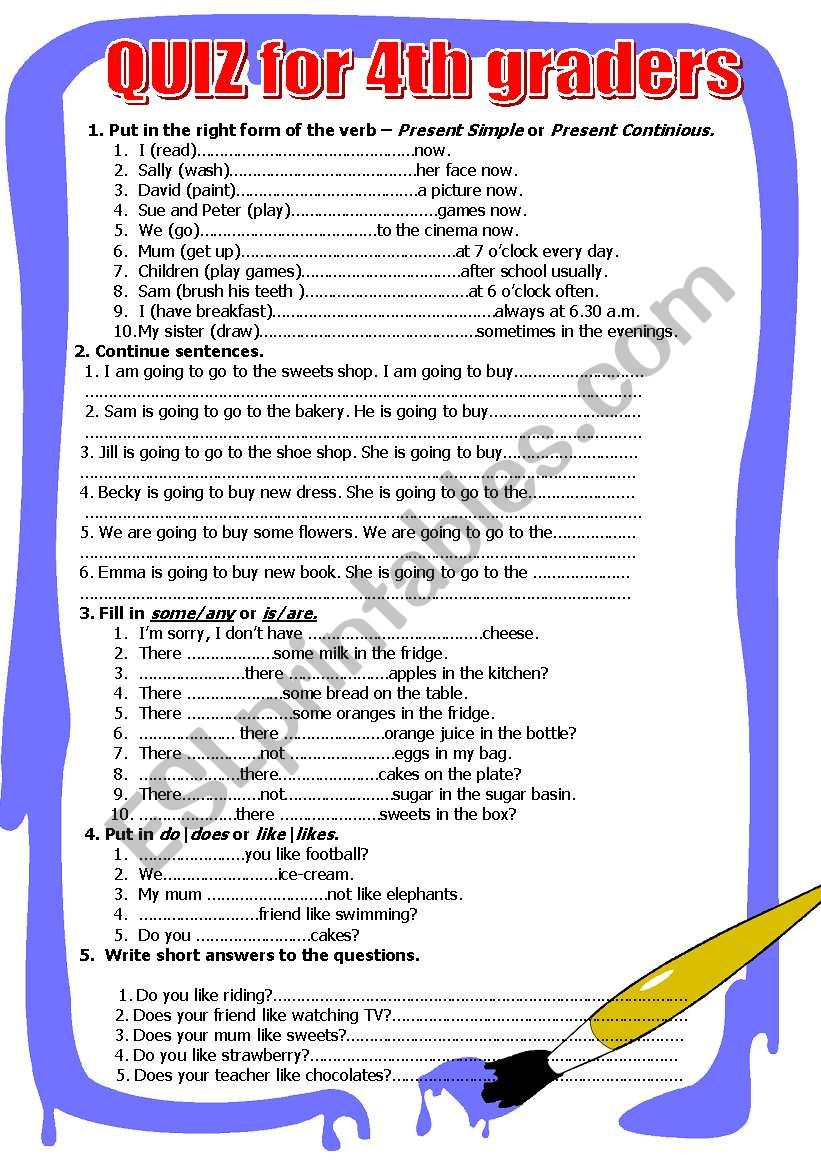 QUIZ for 4th graders worksheet