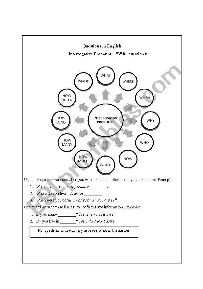 Wh question worksheet