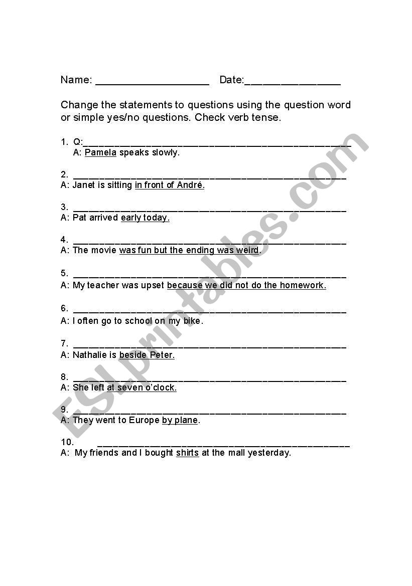How to form questions worksheet