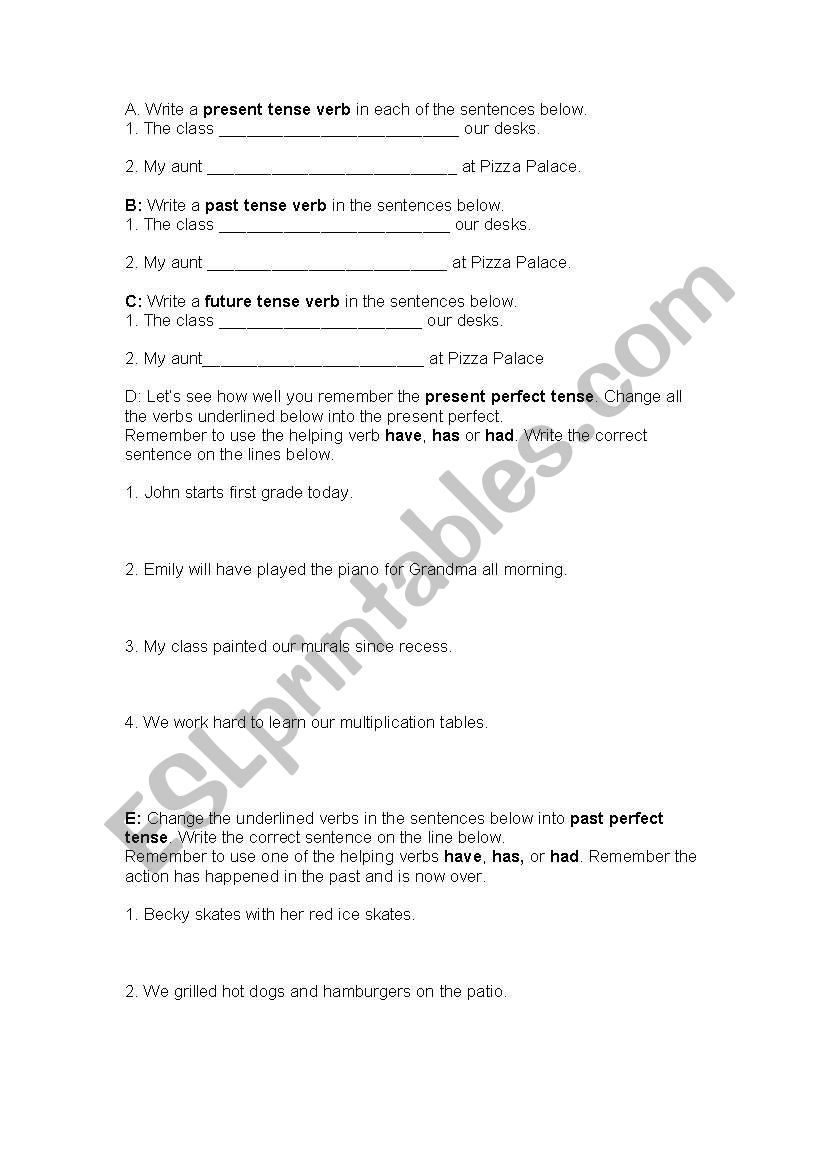 tenses worksheet