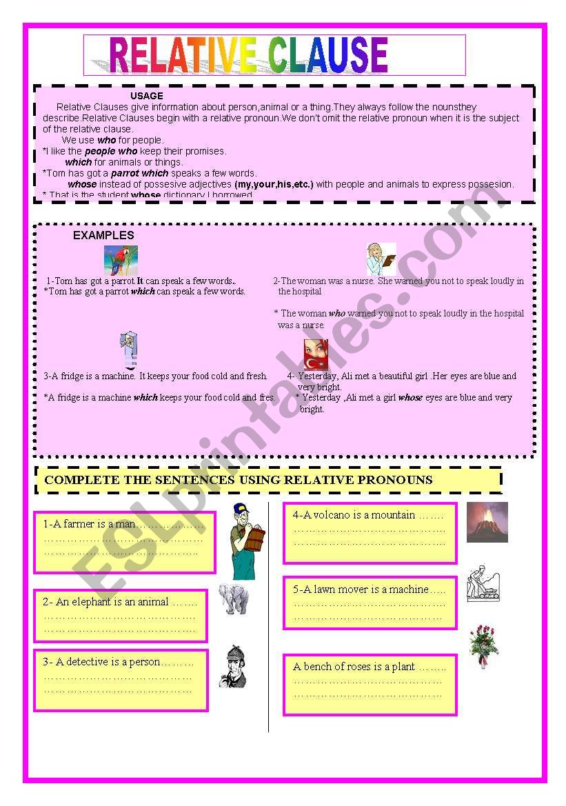 Relative Clauses worksheet