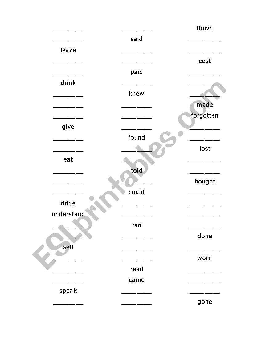 Irregular Verbs revision worksheet