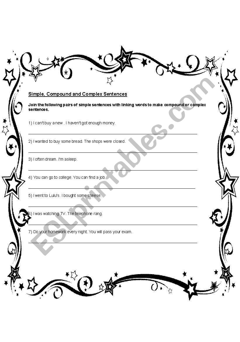 simple, compound, complex sentences - ESL worksheet by new@this Inside Compound And Complex Sentences Worksheet