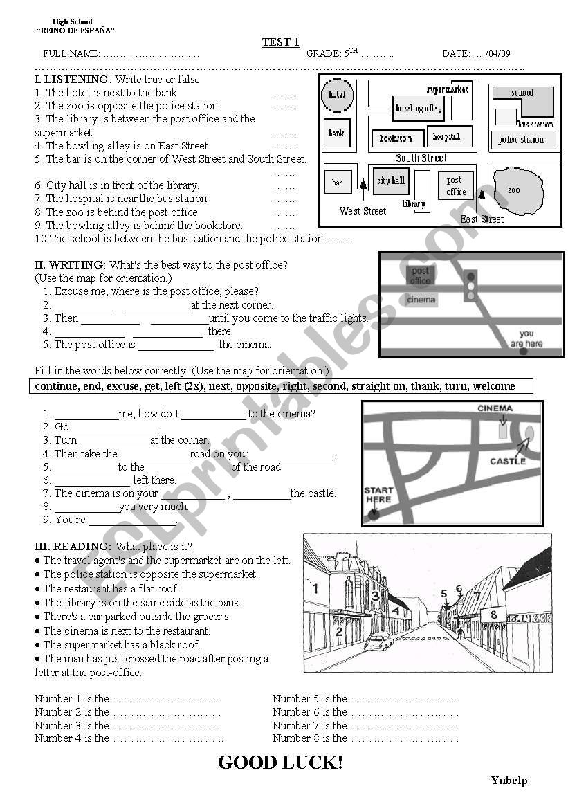 Giving directions worksheet