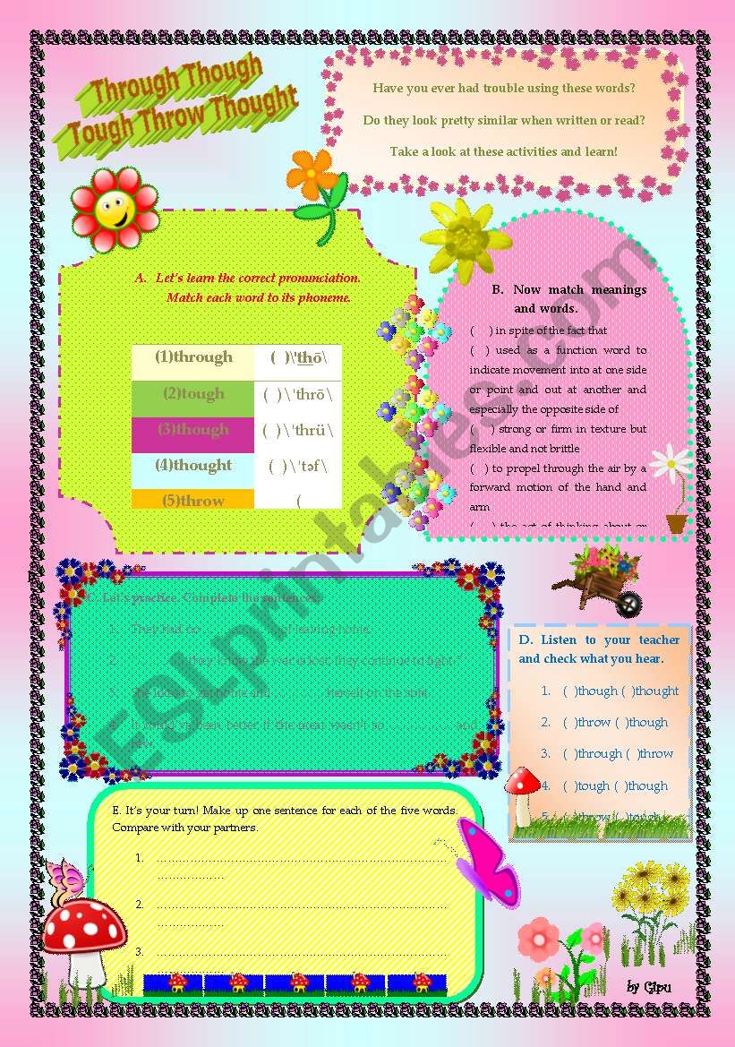 Through Thought Throw Though Tough Esl Worksheet By Teacher Giselle Sartori