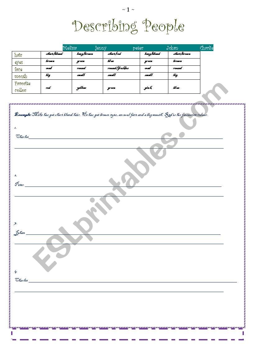 Describing People worksheet