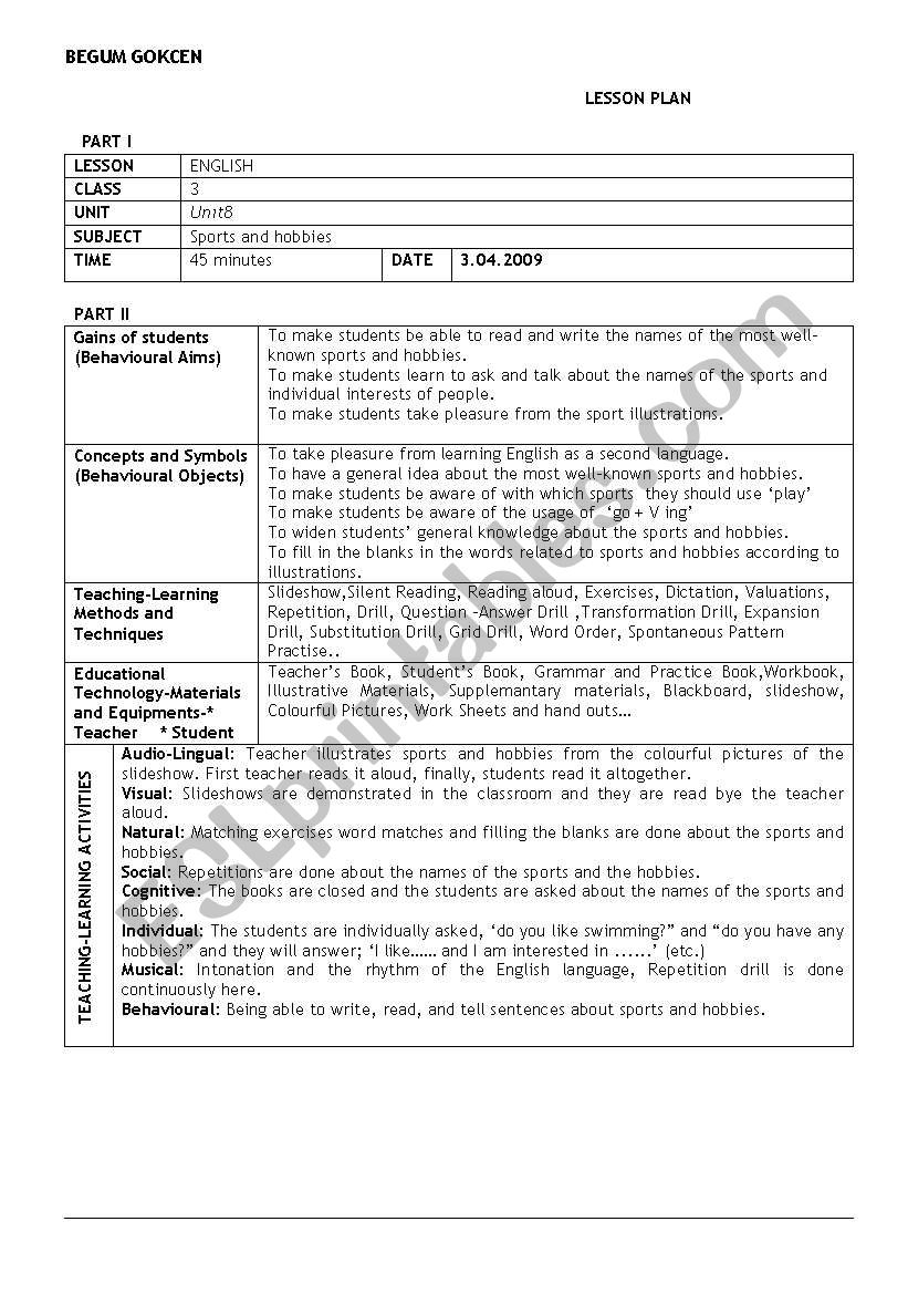 sports and hobbies worksheet