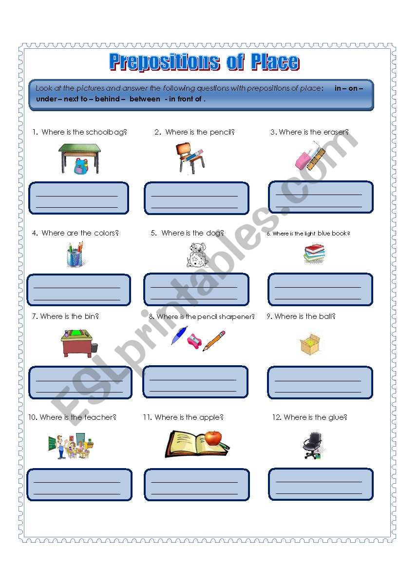 Prepositions of Place worksheet