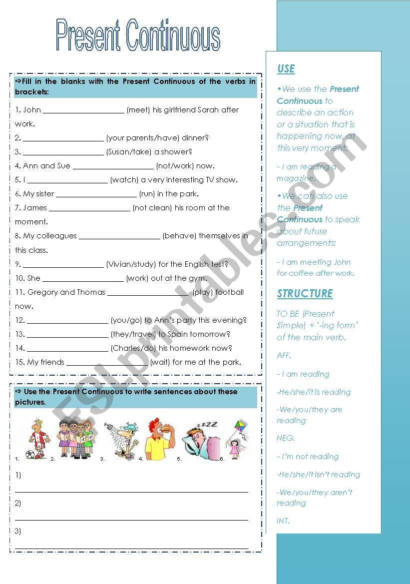 Present Continuous Exercises worksheet