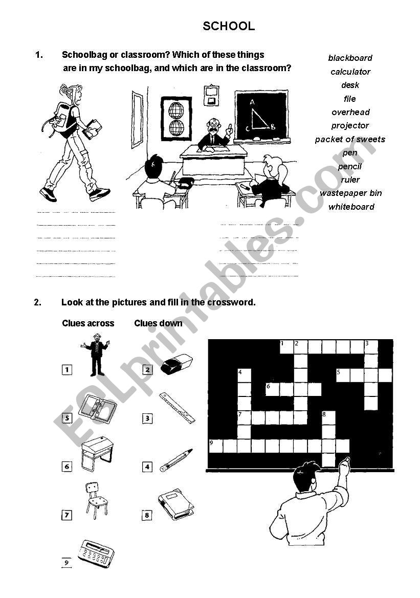 SCHOOL OBJECTS worksheet