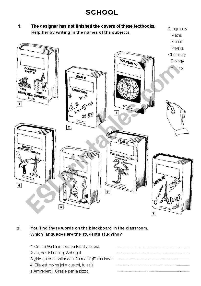 SCHOOL SUBJECTS worksheet