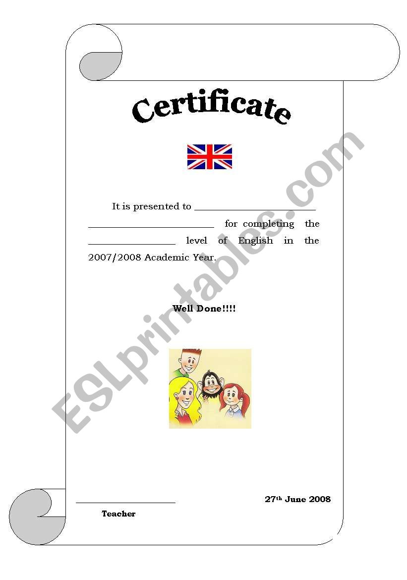 Certificate worksheet