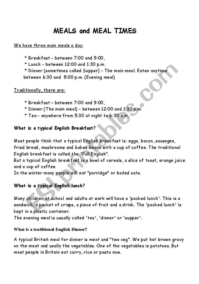 Traditional British Food worksheet