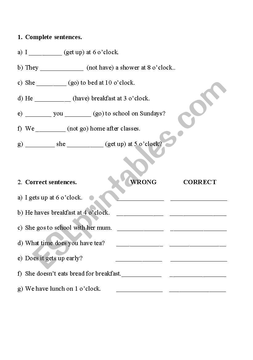 Present Simple - exercises worksheet