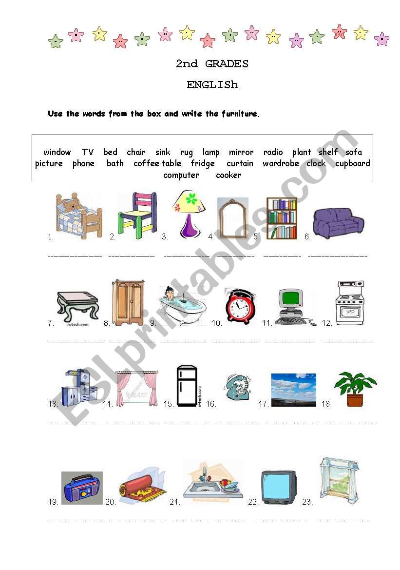 furniture worksheet worksheet