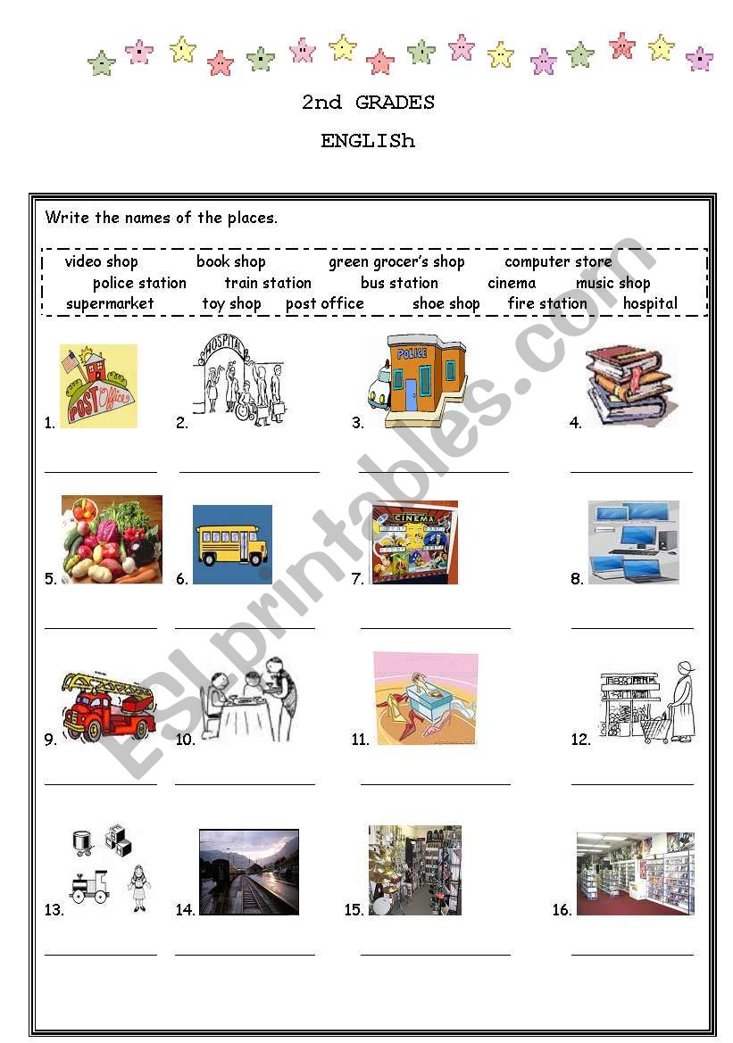 places in our town worksheet