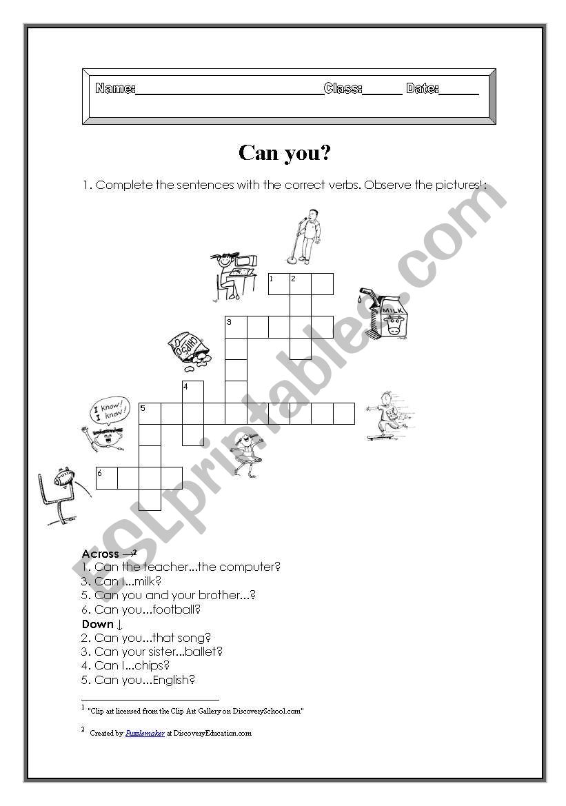 Can you? worksheet