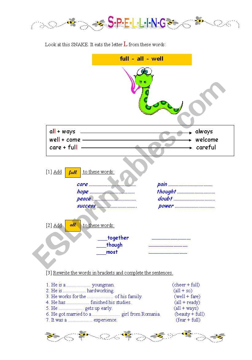 Spelling problems Part 1 worksheet