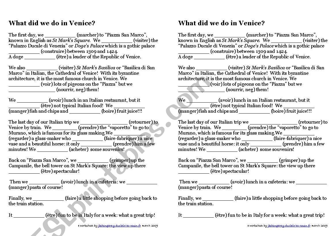 A Trip to Italy worksheet