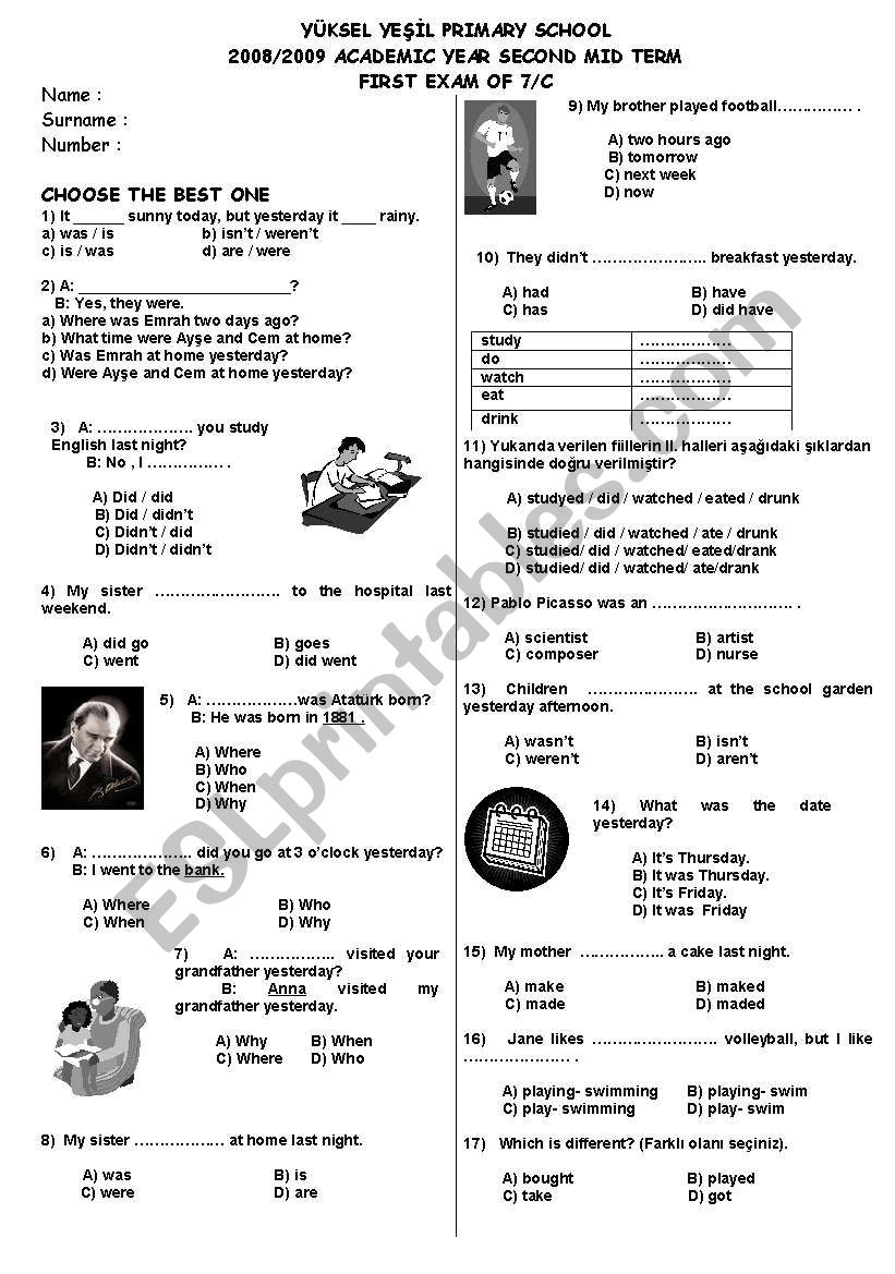 exam for Turkish primary school