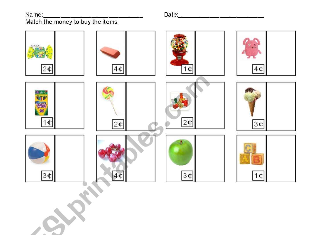 Money Match 1 worksheet