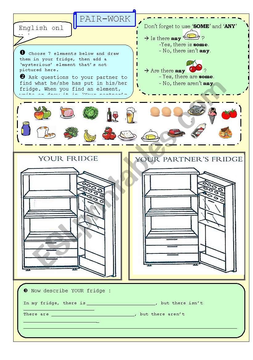 Food in the fridge - Pair-work - is there + some/any