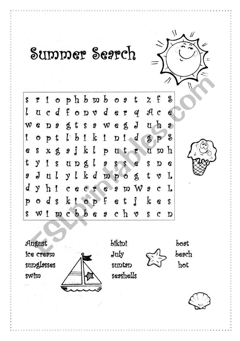 summer wordsearch worksheet