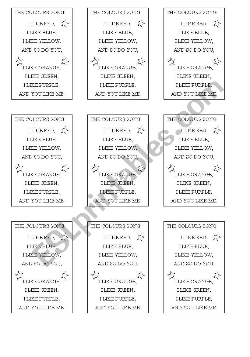 COLOURS SONG worksheet