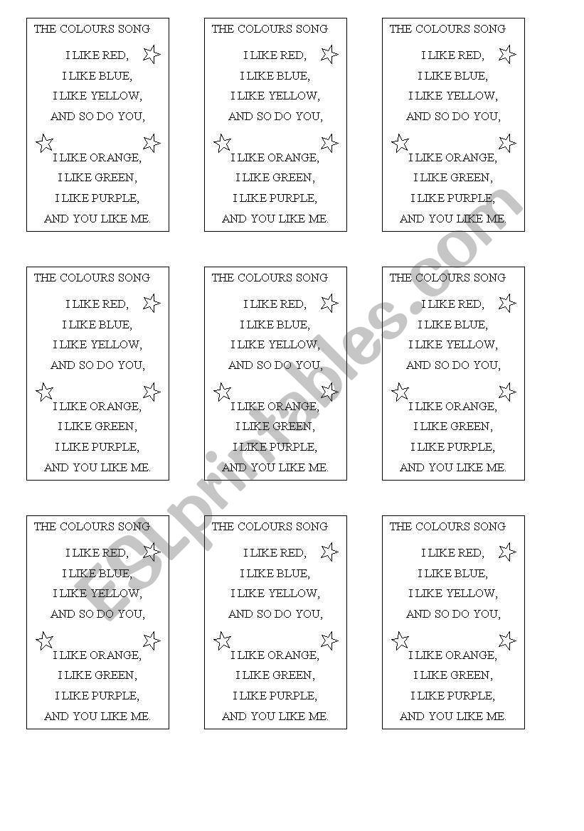 COLOURS SONG worksheet