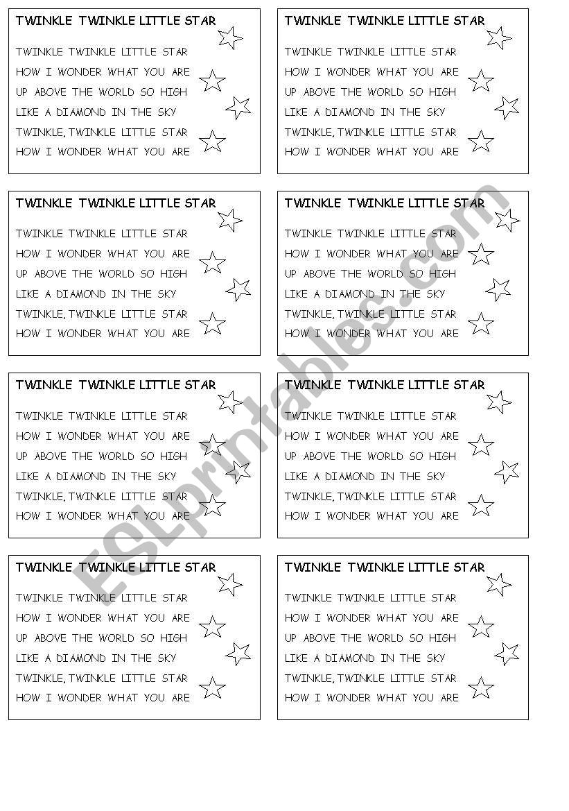 TWINKLE, TWINKLE, LITTLE STAR worksheet