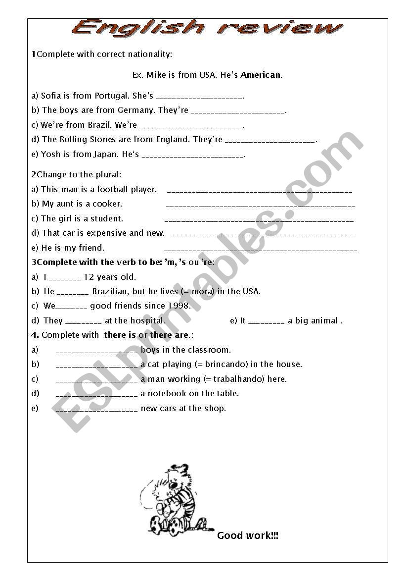 english review worksheet