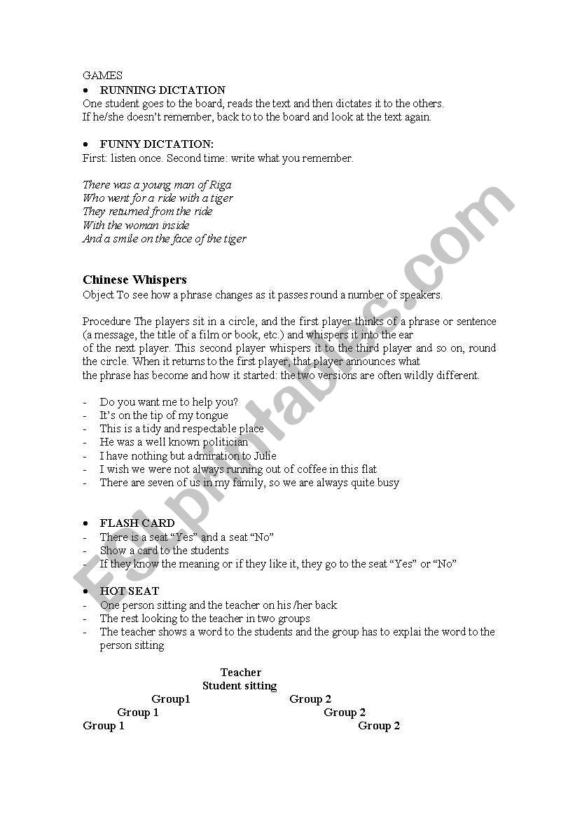 games worksheet