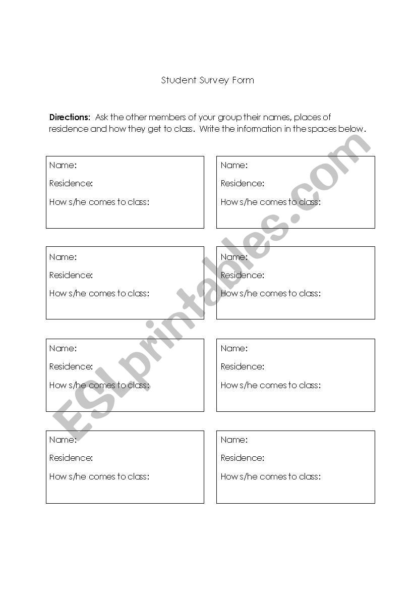 Student Survey Form worksheet