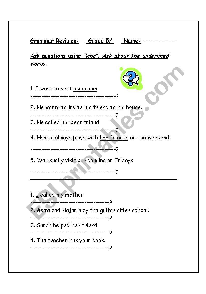 ask with who worksheet