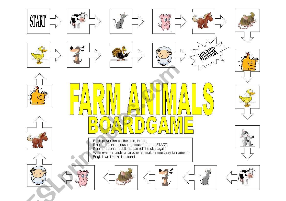 Farm animals boardgame worksheet