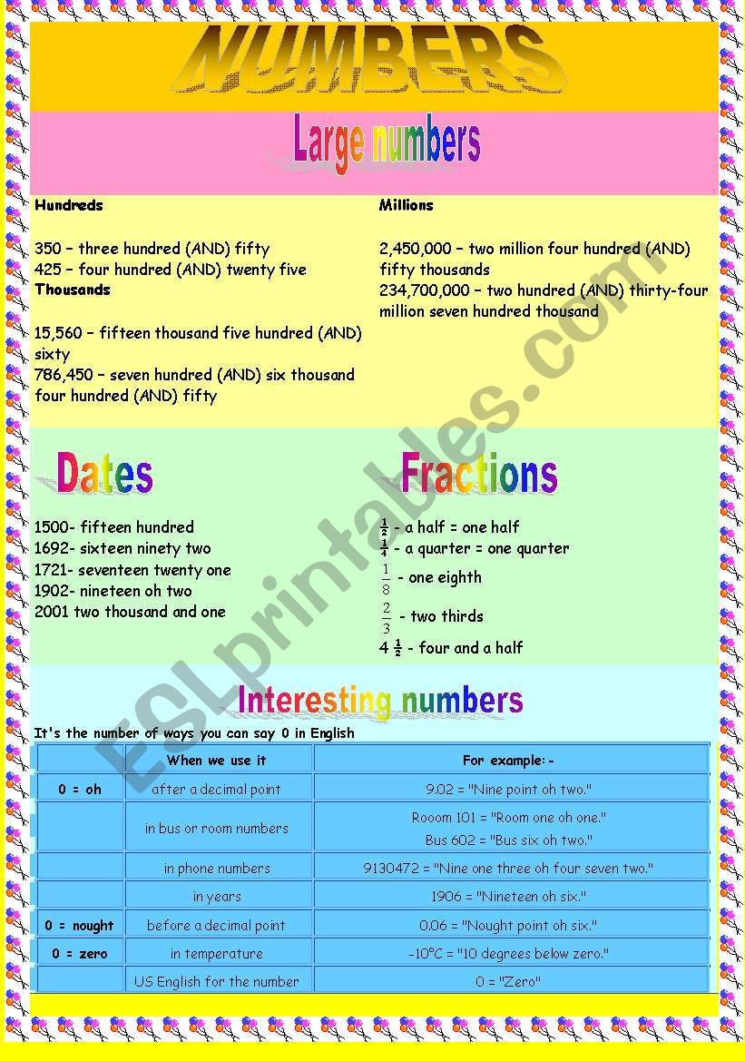 numbers worksheet