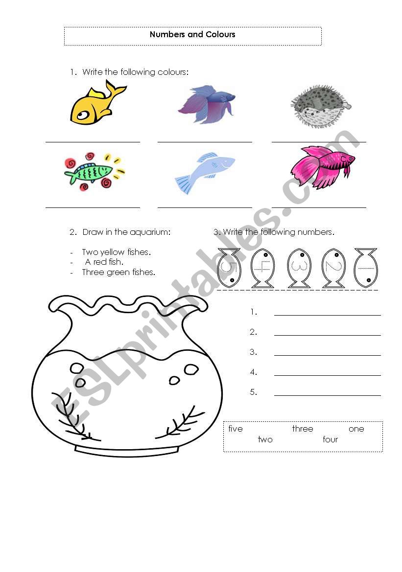 Numbers 1 to 5 and Colours worksheet