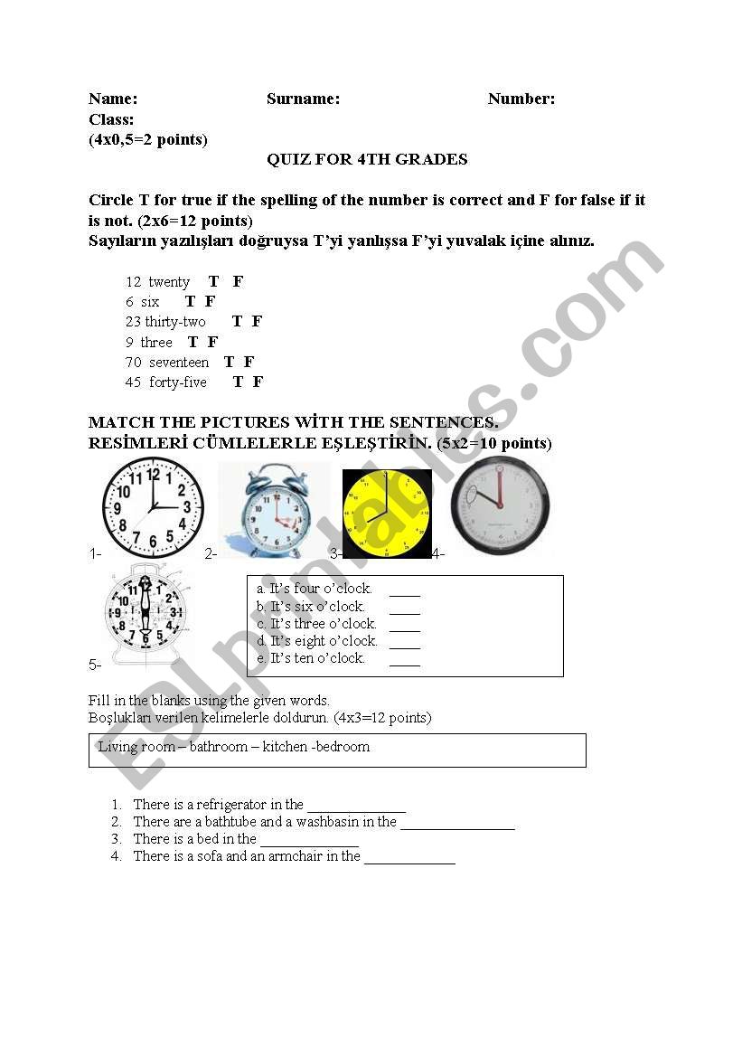 revision for 4th grades worksheet