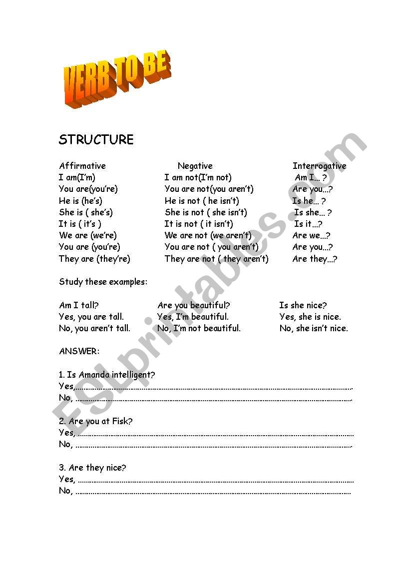 VERB TO BE worksheet