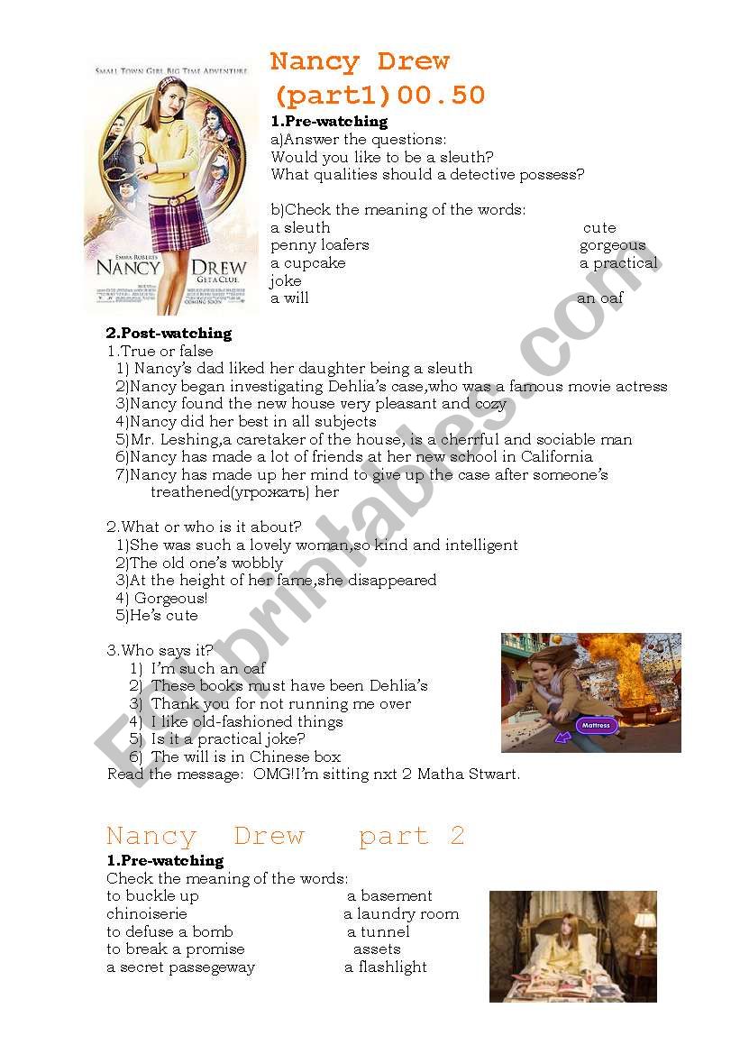 Nancy Drew worksheet