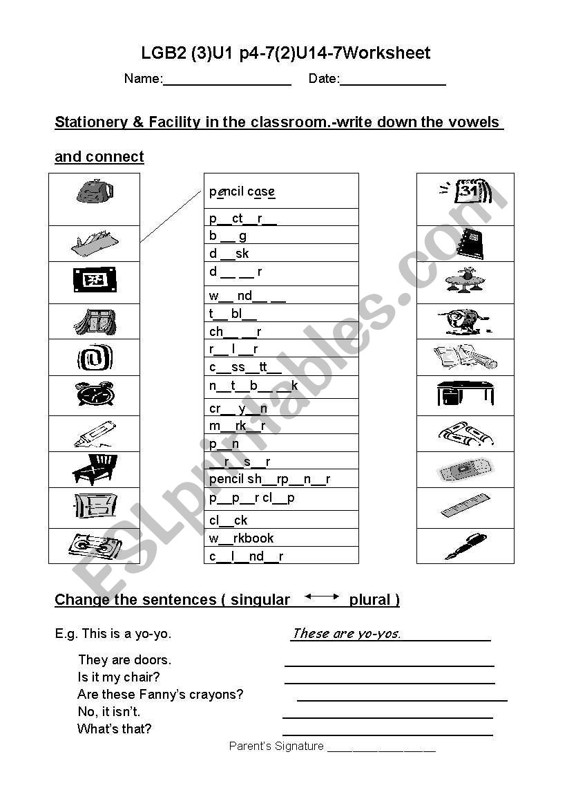 Stationery worksheet