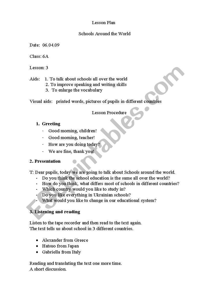 Schools around the world worksheet