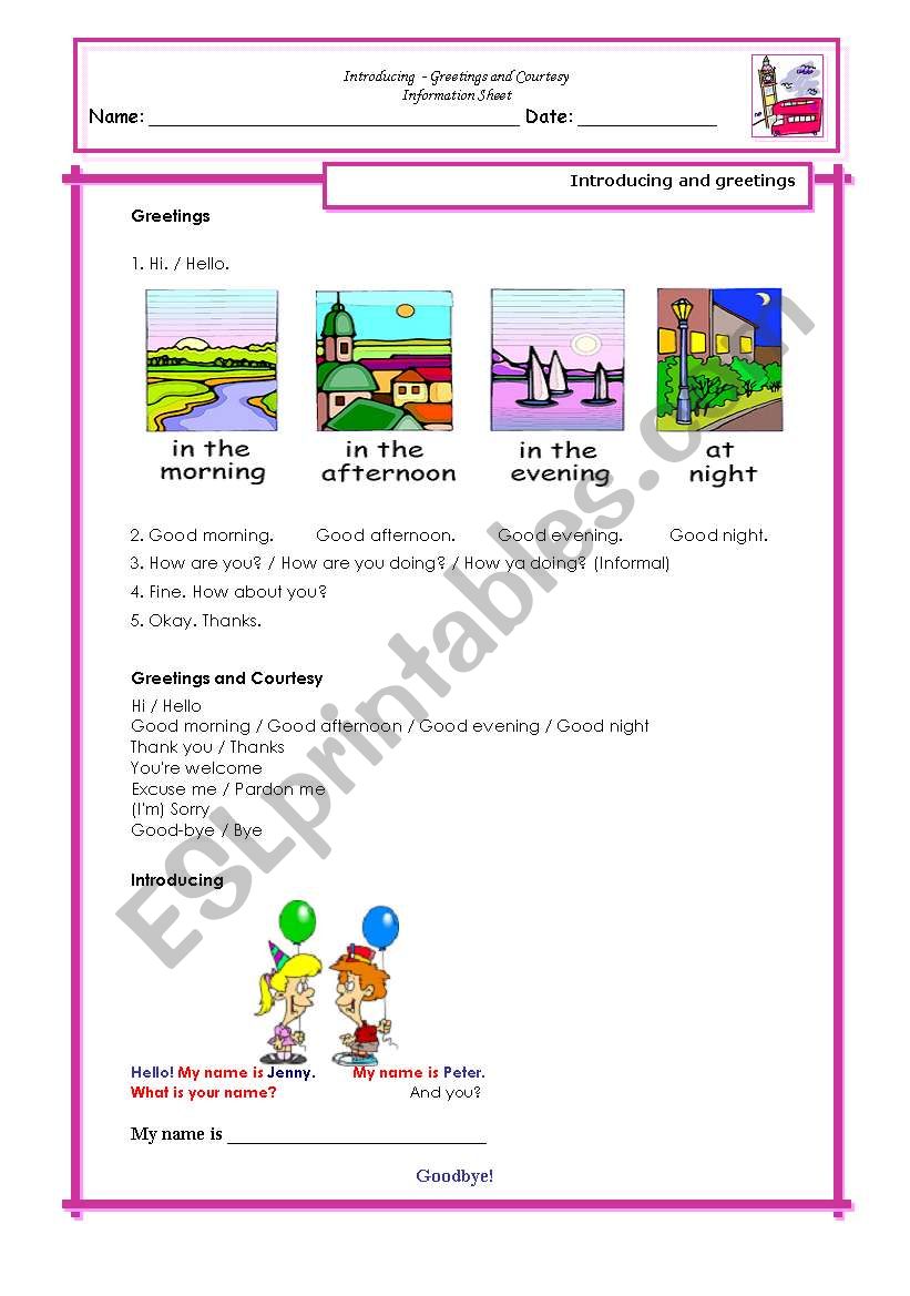 Greeting and Introducing worksheet