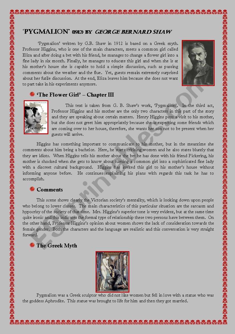 Â´PygmalionÂ´ by G. B. Shaw worksheet